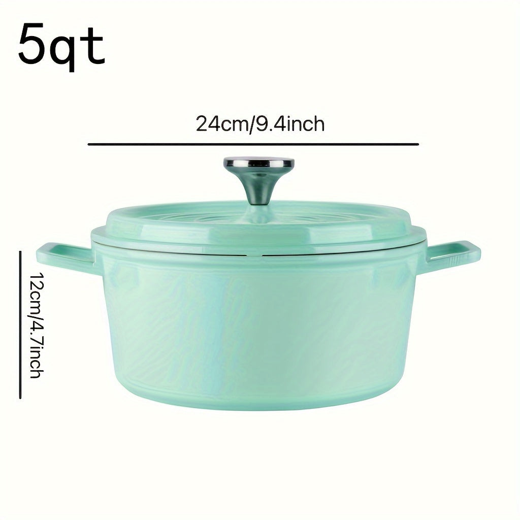 1pc, Premium Enameled Dutch Oven Pot - Heavy-Duty, Non-Stick, Multifunctional Cookware for Home Kitchen - 9.4'' Large Capacity, Durable Cast Aluminum Construction, Easy Cleaning, Versatile Cooking, Kitchen Essentials