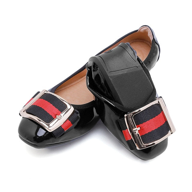 Womens Foldable Soft Square Toe Ballet Flats Square Buckle Comfort Slip on Flat Shoes Woman 35-41