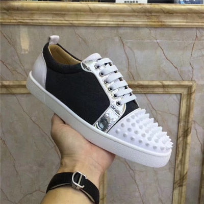 xiangtuibao Genuine Leather Flat Women Sneakers Rivet Colorful Fashion Flat Casual Shoes Men Sneakers Lace-up Spikes Real Leather Classics