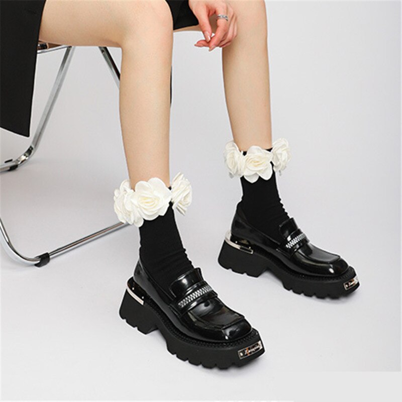 xiangtuibao Women Pumps Thick Sole Platform Low Heel Shoes for Woman Slip-on Espadrilles Chunky Heel Leather Dress Creepers Casual Loafers