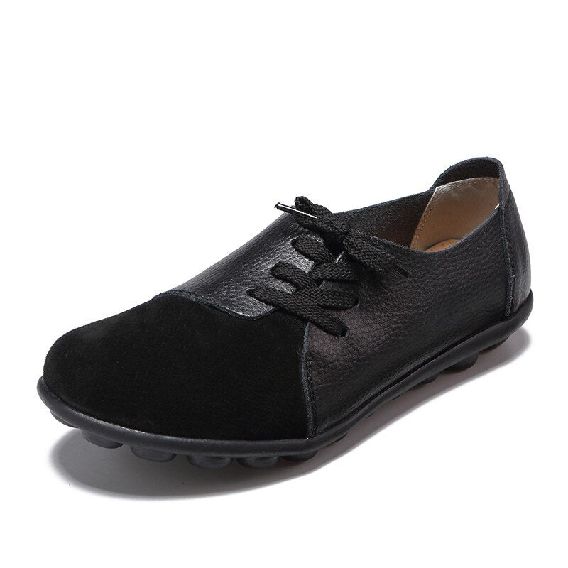 xiangtuibao Spring Genuine Leather Sewing Women's Shoes Soft Bottom Solid Women Flat Shoes Woman Lace-up Casual Sports Footwear