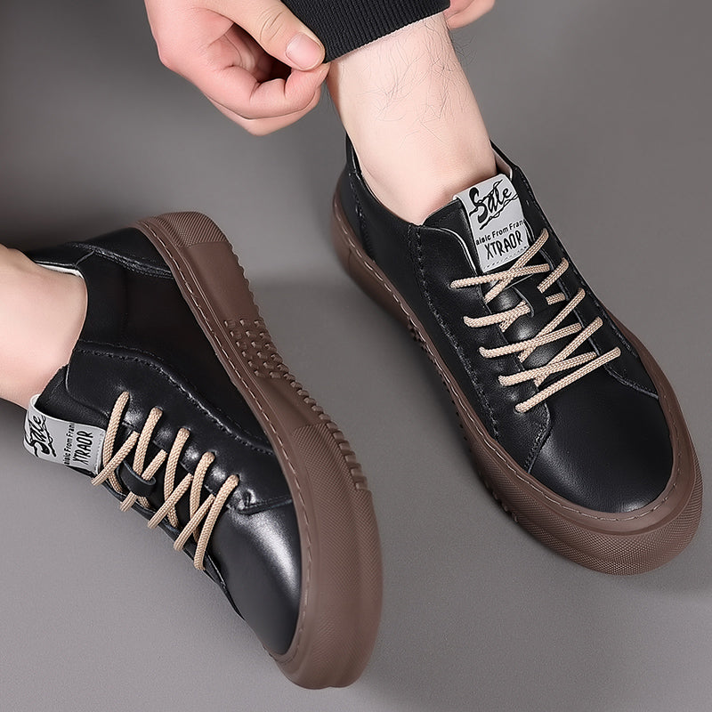 Spring Autumn Men Casual Lace-Up Sneakers Fashion Board Round Toe Comfy Shoes Men's Outdoor Walking Thick Bottom Sneakers