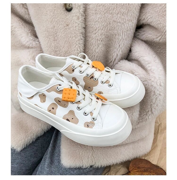 xiangtuibao Kawaii Shoes Women Sneakers White Platform Sports Flats Tennis Girly Cute Causal Loli Female Trainer Print