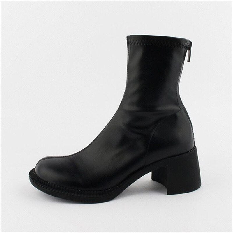 xiangtuibao Sexy Black Women Ankle Boots Chunky High Heel Elastic Sock Boot Ladies Shoes Round Toe Slim Fit Short Booties Autumn Botas Mujer
