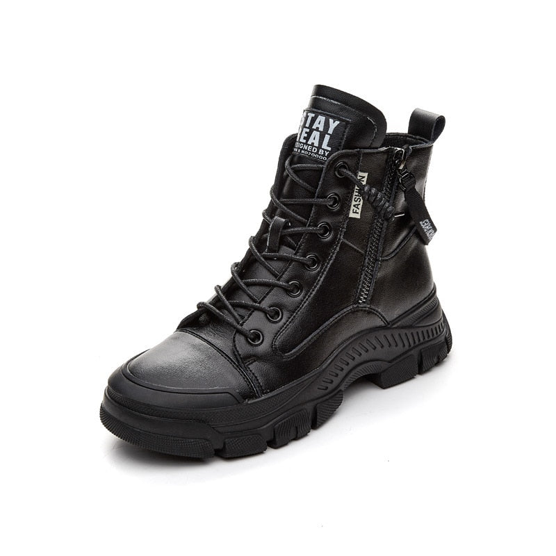Genuine Leather Boots for Women Heels Ankle Boots Female Chunky Shoes Woman Flats Platform Heels Women's Shoes Rubber Sole