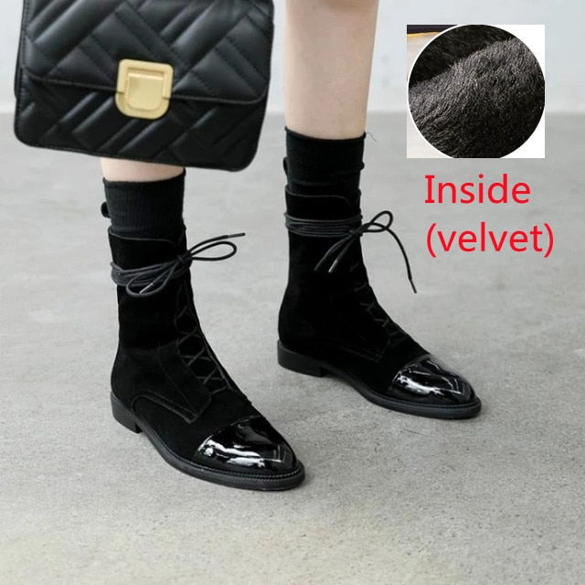 Fashion British Style Shoes Pointed Toe Low-heel Martin Boots Women's Flat Ankle Boots