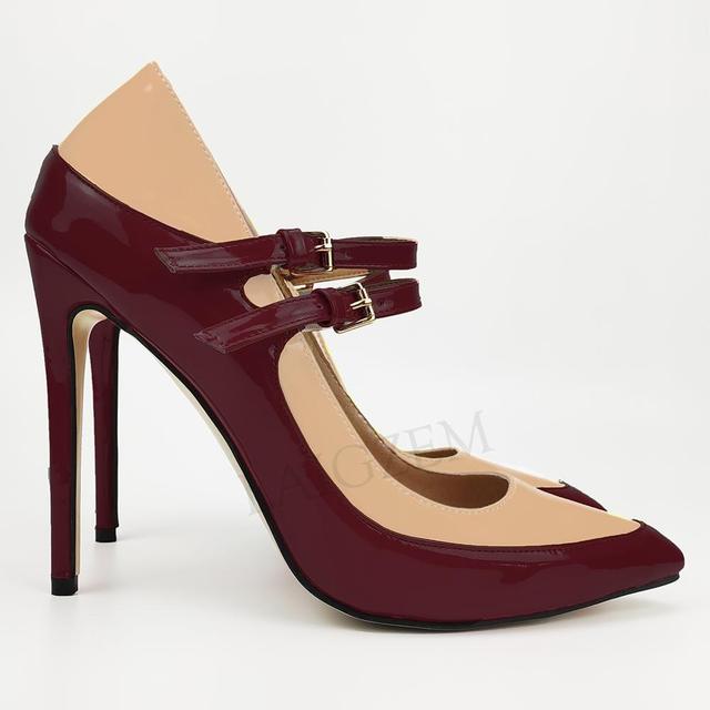 Pinpaixiong Color Contrast Women Heels Buckle Straps Desgin 12CM High Heels Shoes Women Scarpe Donna Tacones Size 34 43 44 47