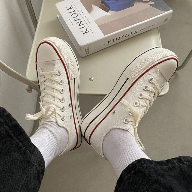 xiangtuibao Women Platform Canvas Shoes New Arrival Women Shoes Outdoor Fashion Lace-up Casual Vulcanize Sneakers