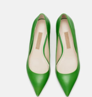 Ladies 2-48 Patent Leather Slip-ons Green Beige Pointy Toe Light Shoes For Women Promotion Simple Flats Spring Outdoor Cute