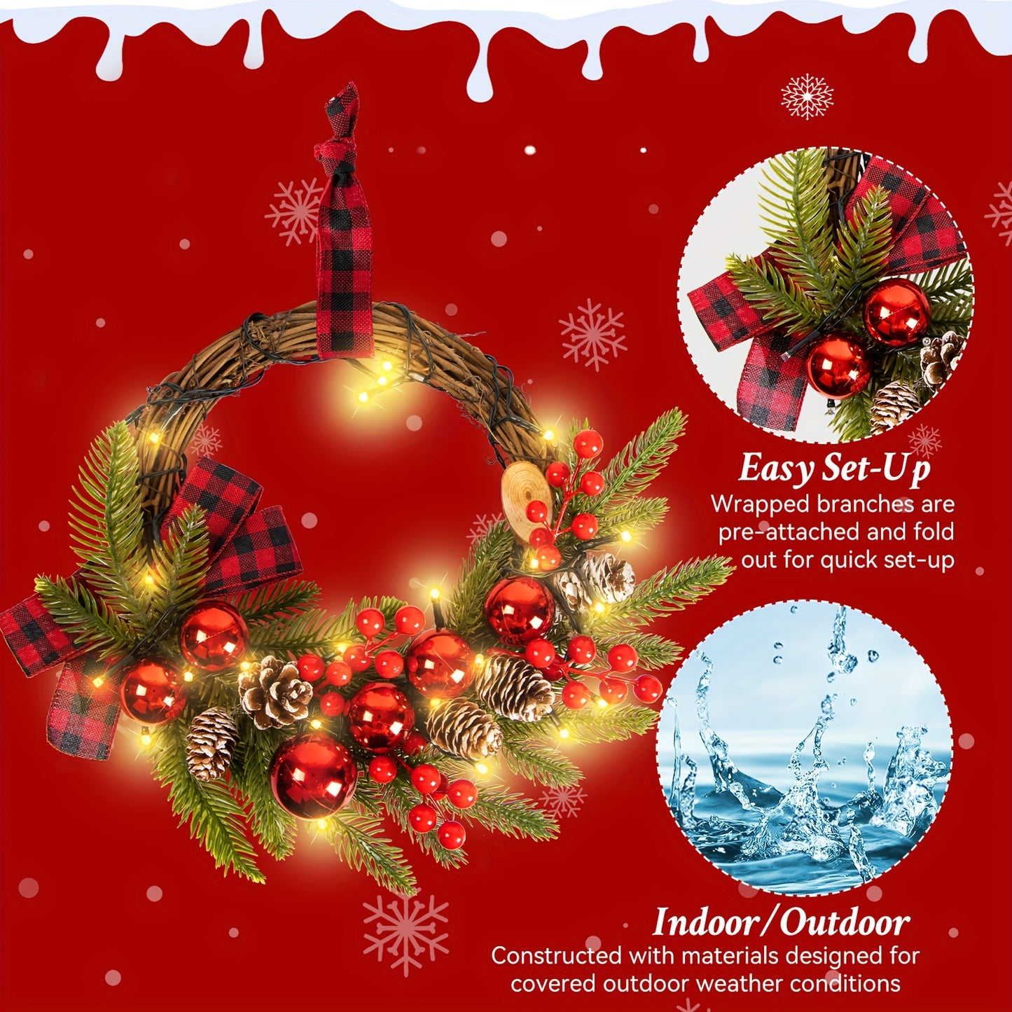Christmas Wreaths For Door Wreath 12inch 30 LED Christmas Swag Christmas Decoration Christmas Wreath With Christmas Red Berries, Pine Cones, Cedar Leaves For Home Indoor Outdoor Decoration Gift Great Atmosphere New