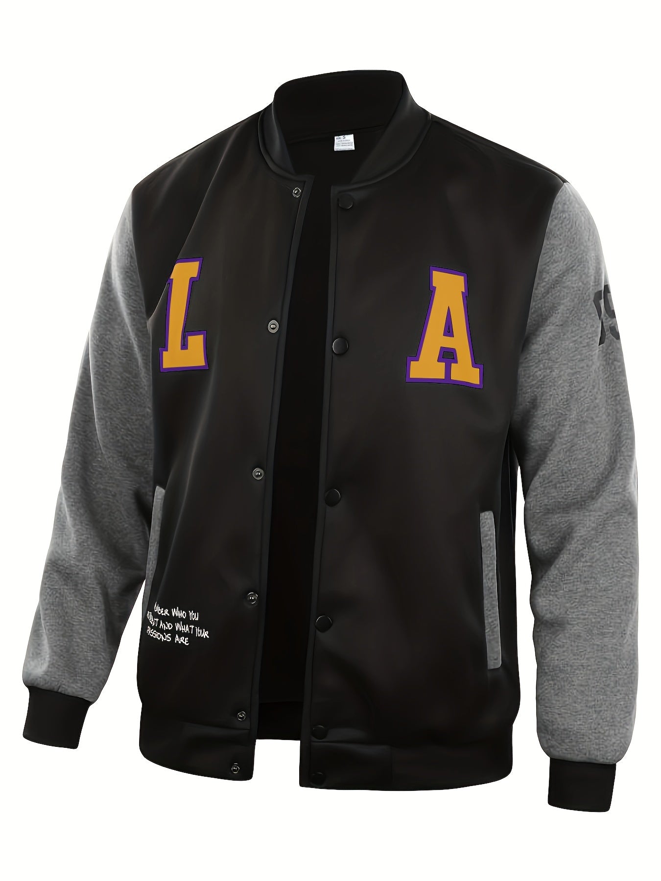 Mens Classic LA Print Varsity Jacket - Stylish Color Block Design - Durable Button Up for Spring/Fall - Trendy College Baseball Style