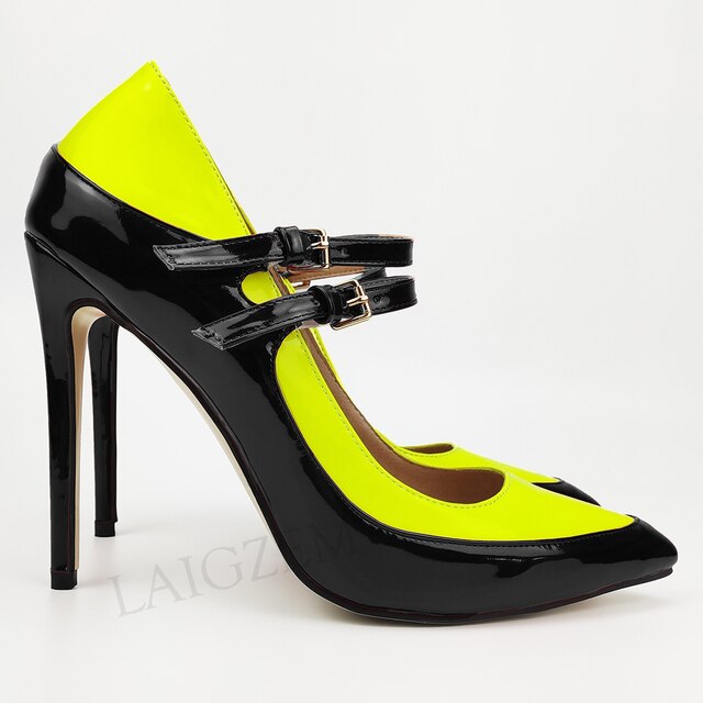 Pinpaixiong Color Contrast Women Heels Buckle Straps Desgin 12CM High Heels Shoes Women Scarpe Donna Tacones Size 34 43 44 47