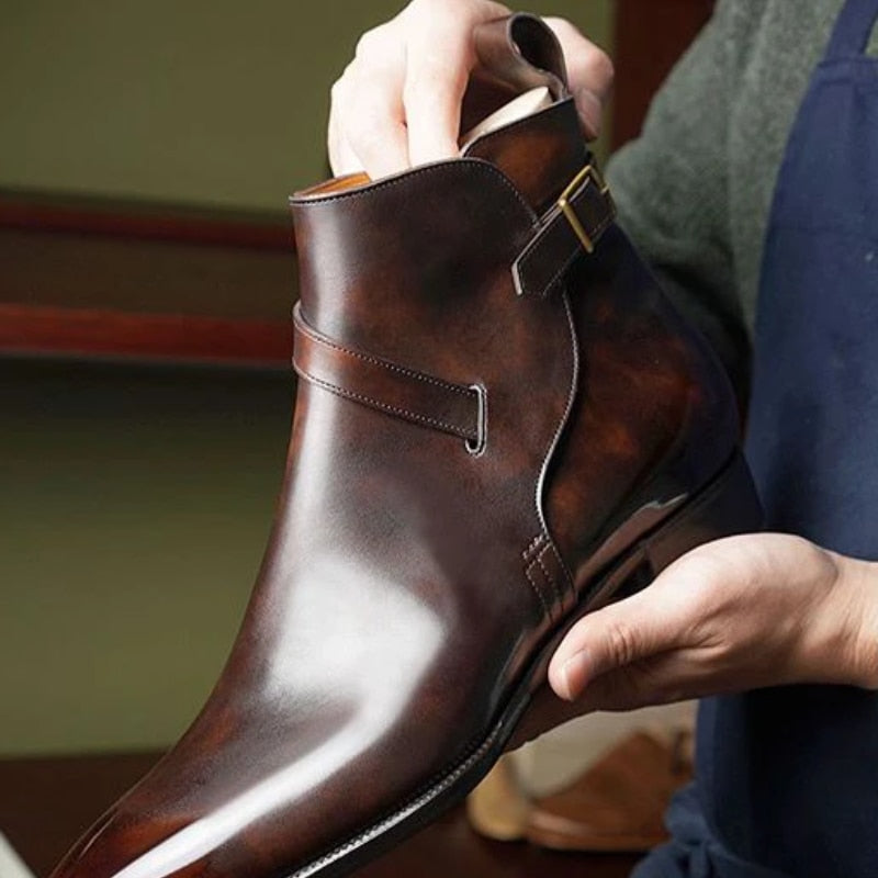 xiangtuibao Men's Shoes New Fashion Handmade Pu Leather Classic Buckle Boots Low Heel Stylish Casual Formal Chelsea Boots Zapatos 4M871