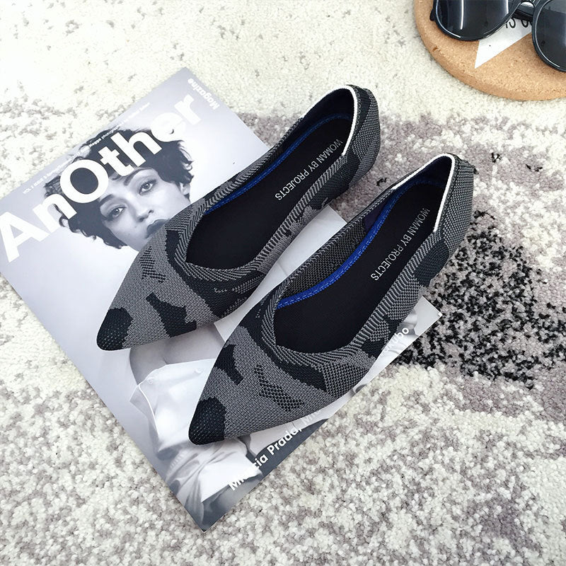 Pointed Toe flats Ladies flat Shoes Comfortable Ballet Knit De Mujer Loafers Autumn Gestante Boat Shoes Soft Bottom Women's Shoe