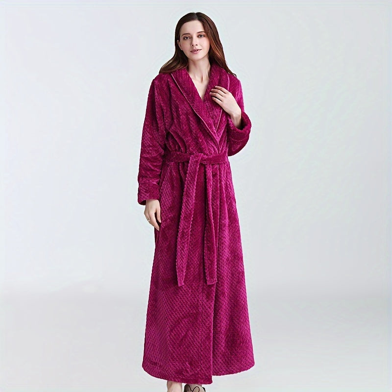 1pc Soft Coral Velvet Thickened Flannel Long Sleeve Bathrobe - Plush Long Robe for Home, Bathroom, Loungewear - Soft, Cozy, Warm, and Comfortable