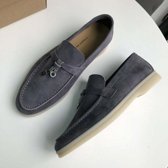 Genuine Leather Kid suede Women Flat Lock Shoes Lazy Slip-on Metal Loafers Lady Casual Walk Shoes Woman Shoes Summer Leather 45