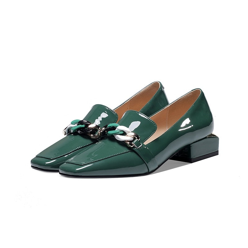 new spring summer women sexy pumps shoes women chains woman pointed toe ladies fashion patent leather footwear female plus size