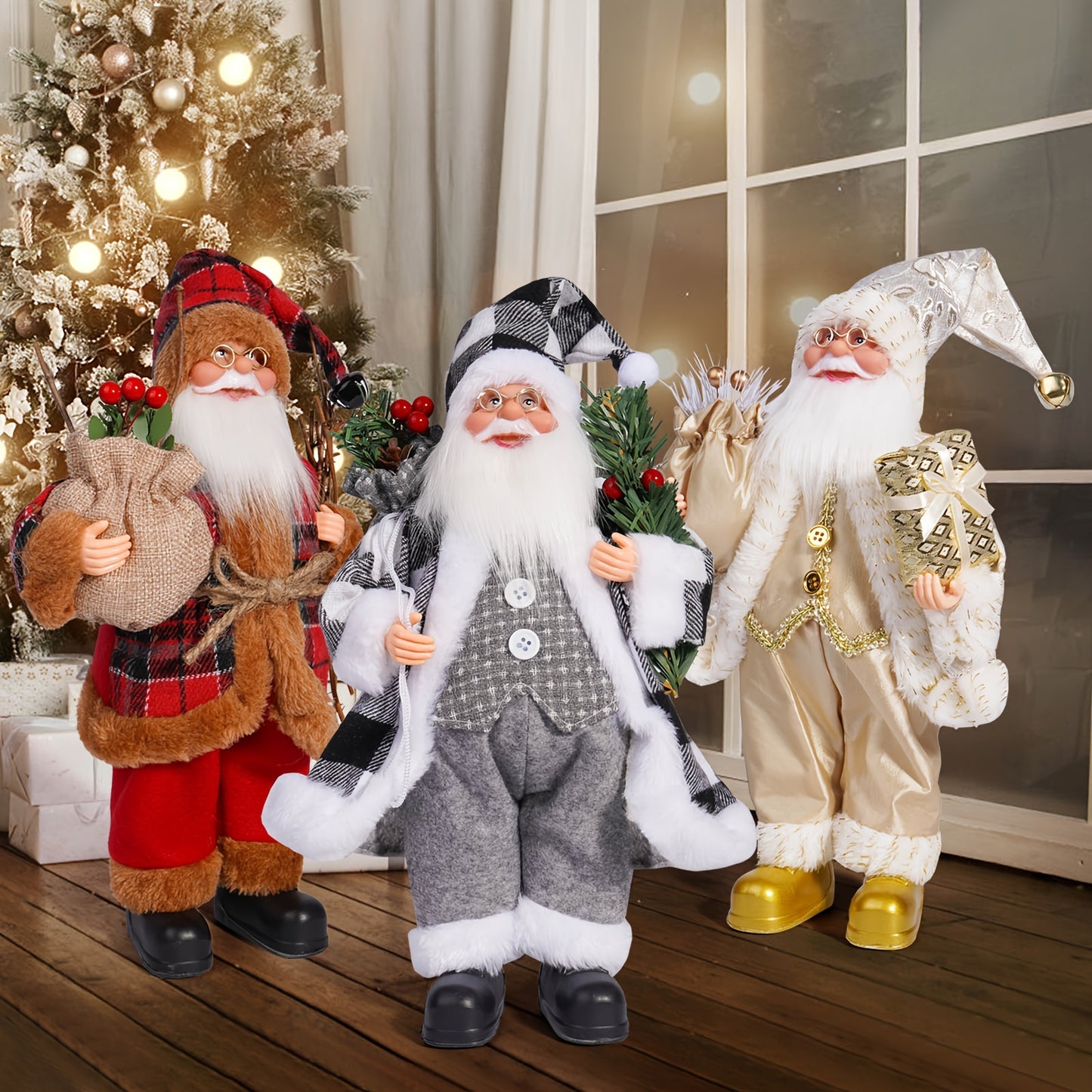 12-Inch Adorable Santa Claus Figurine - Vibrant Polyester Christmas Decoration for Holiday Parties, Events, and Home Display with Festive Red Hat and Beard