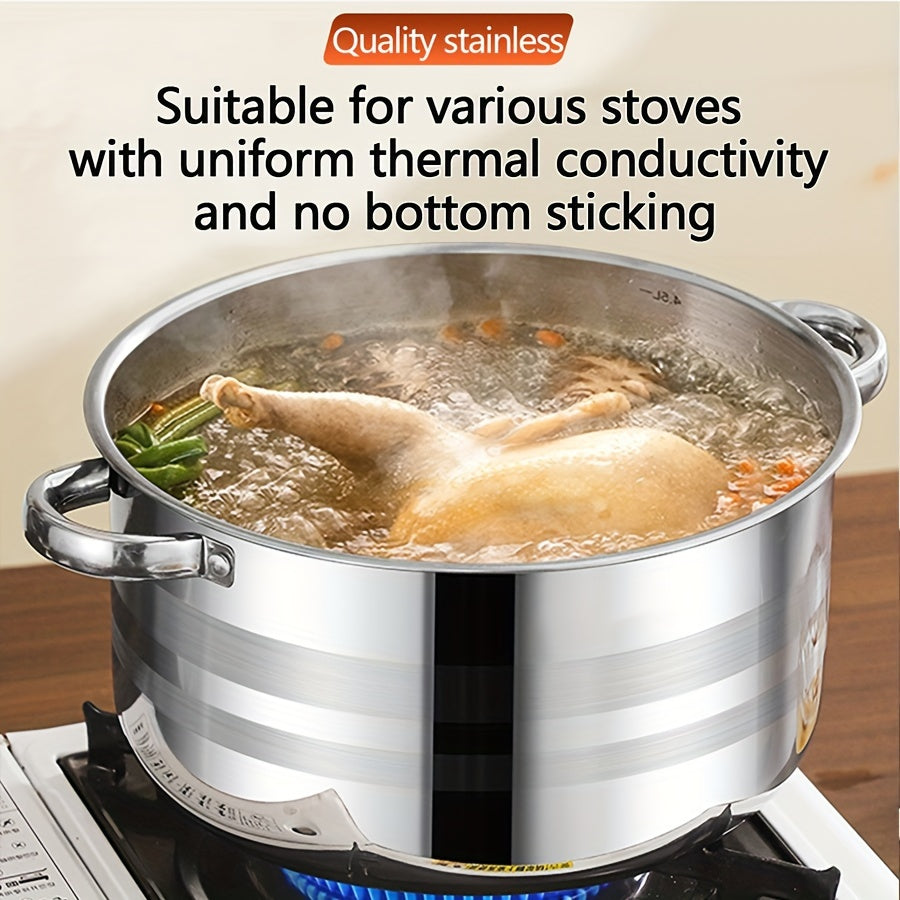 10pcs set of stainless steel pots, specifications are 6.69/7.68/8.54/9.33/10.04inch, stainless steel cooking pot, 5 pots + 5 pot lids, suitable for induction cookers and gas stoves, stainless steel double handle with lid, deep soup pot, suitable for soup,