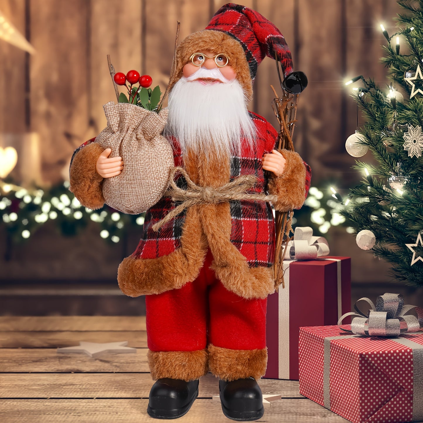 12-Inch Adorable Santa Claus Figurine - Vibrant Polyester Christmas Decoration for Holiday Parties, Events, and Home Display with Festive Red Hat and Beard