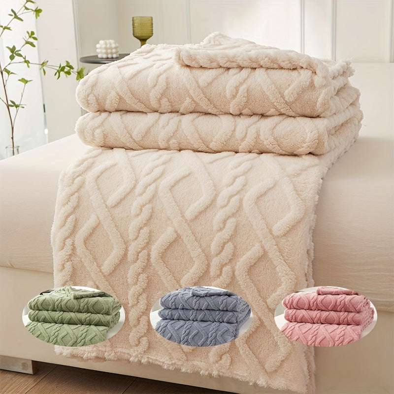 1pc Lamb Fleece Blanket Comfortable Soft 3D Fashionable Design Plush Thick Warm Blanket, Soft Warm Plush Air Conditioning Blanket Flannel Throw Blanket, Multifunctional Blanket For Bed Couch Travel