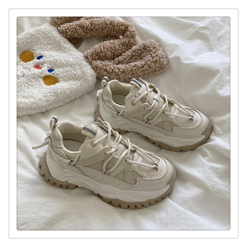 Women Sneakers Fashion Mesh Chunky Girls Casual Spring Reflective Comfortable Thick Sole White Dad Flats Platform Shoes