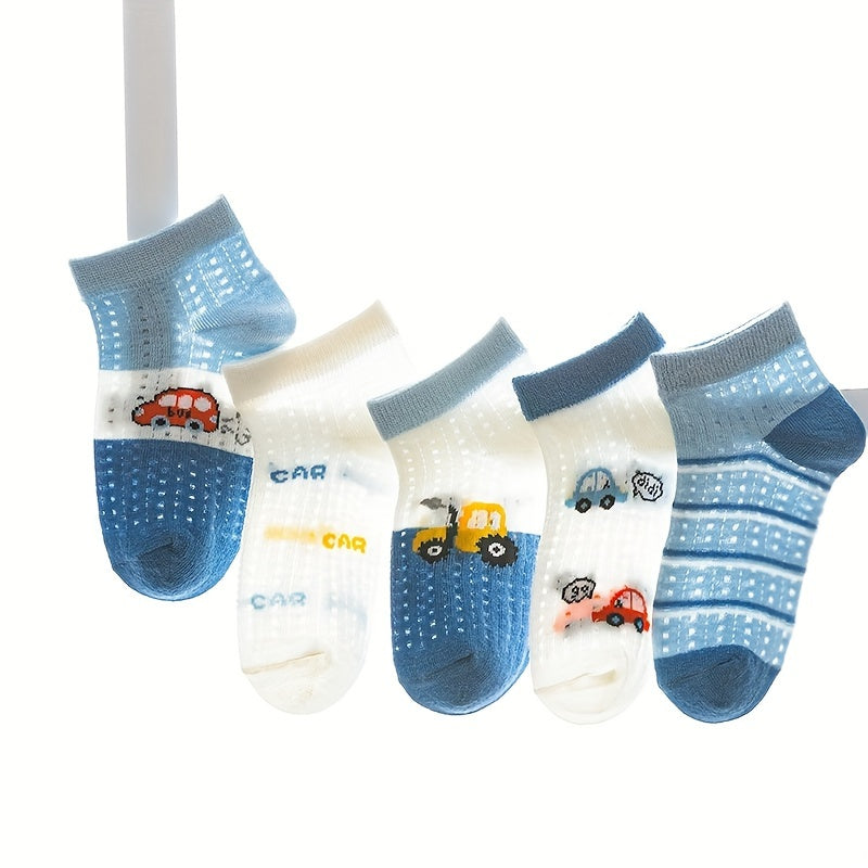 10 Pairs Of Boy's Dinosaur Park School Bus Pattern Crew Socks, Soft Breathable Comfy Socks For Daily Wearing