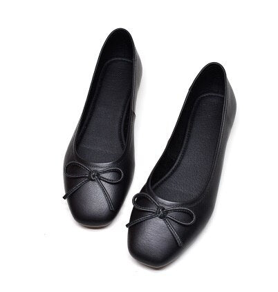 xiangtuibao Women's Square Toe Bow-knot European American Style Lady Microfiber Big Size 34-45 Flat Loafer Shoes Ballet Flattie Slip-Ons Red