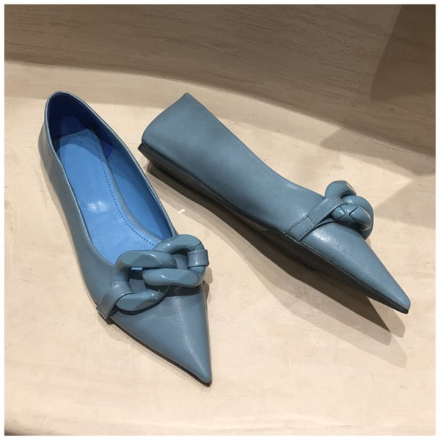 xiangtuibao Brand Design Chain Buckle Flat Shoes Women Flat Heel Ballet Pointed Toe Slip On Female Ballerina Casual Loafers