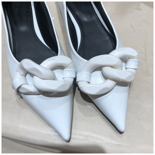 xiangtuibao Brand Design Chain Buckle Flat Shoes Women Flat Heel Ballet Pointed Toe Slip On Female Ballerina Casual Loafers