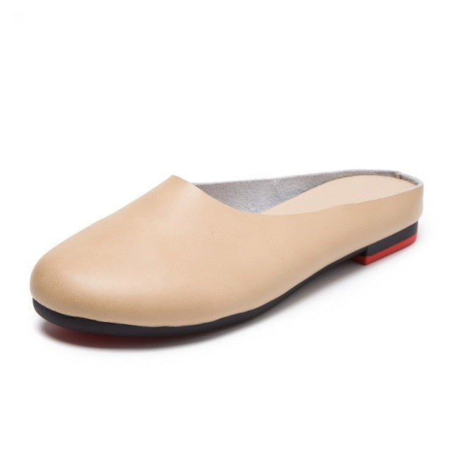 xiangtuibao Women Slippers Spring New Genuine Leather Women Shoes big Size 41 42 43 Flat Casual Summer Half Slippers Women