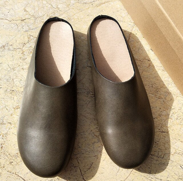 xiangtuibao Women Slippers Spring New Genuine Leather Women Shoes big Size 41 42 43 Flat Casual Summer Half Slippers Women