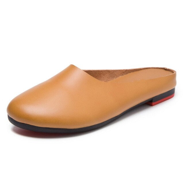 xiangtuibao Women Slippers Spring New Genuine Leather Women Shoes big Size 41 42 43 Flat Casual Summer Half Slippers Women
