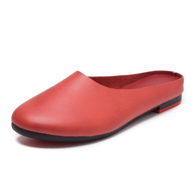 xiangtuibao Women Slippers Spring New Genuine Leather Women Shoes big Size 41 42 43 Flat Casual Summer Half Slippers Women