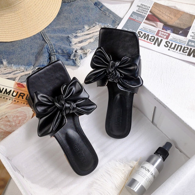 Zar a new summer square toe women's flat slippers outdoor beach flat bow fashion large red black white girls' sandals