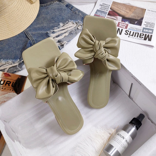 Zar a new summer square toe women's flat slippers outdoor beach flat bow fashion large red black white girls' sandals