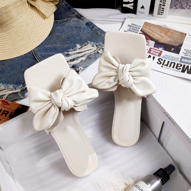 Zar a new summer square toe women's flat slippers outdoor beach flat bow fashion large red black white girls' sandals