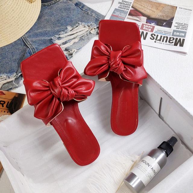 Zar a new summer square toe women's flat slippers outdoor beach flat bow fashion large red black white girls' sandals