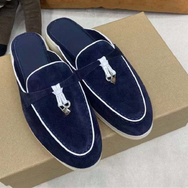 LP Suede Casual Women Shoes Flat Muller Shoes Fashion Summer Brand Design Comfort Slippers Luxury Walking Trendy Female