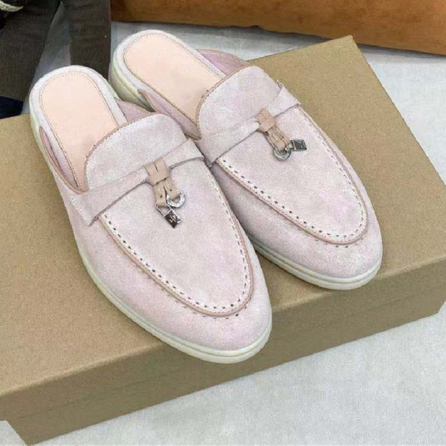 LP Suede Casual Women Shoes Flat Muller Shoes Fashion Summer Brand Design Comfort Slippers Luxury Walking Trendy Female