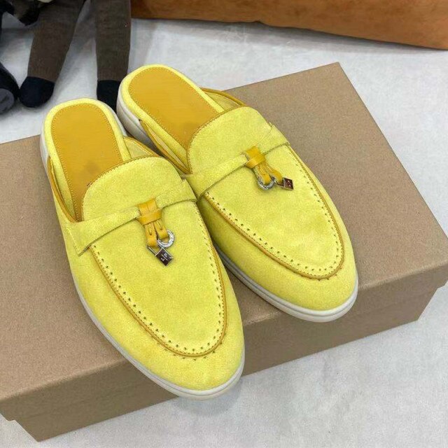 LP Suede Casual Women Shoes Flat Muller Shoes Fashion Summer Brand Design Comfort Slippers Luxury Walking Trendy Female