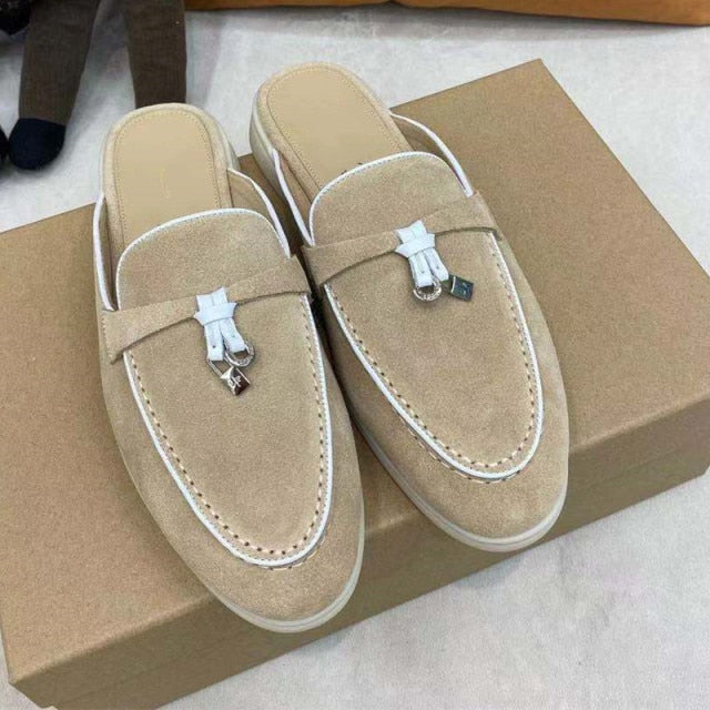 LP Suede Casual Women Shoes Flat Muller Shoes Fashion Summer Brand Design Comfort Slippers Luxury Walking Trendy Female