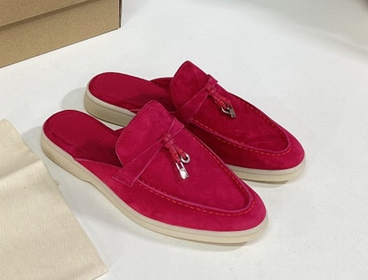 LP Suede Casual Women Shoes Flat Muller Shoes Fashion Summer Brand Design Comfort Slippers Luxury Walking Trendy Female