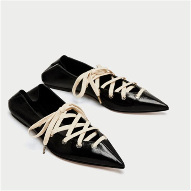Summer Flats Shoes Women Black Leather Pointed Ballet Flats Single Shoes Two Wear Four Seasons Scoop Shoes Sandalias Shoe