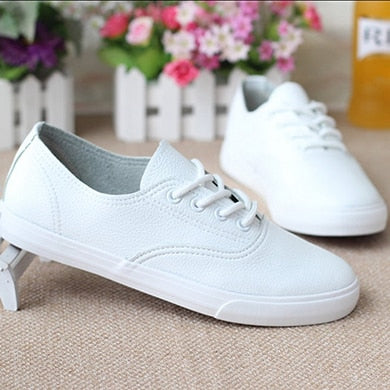 xiangtuibao Women White Sneakers Spring Summer PU Leather Casual Flat Shoes Black Sneakers For Woman Non-Slip Shoes Comfortable Sneaker