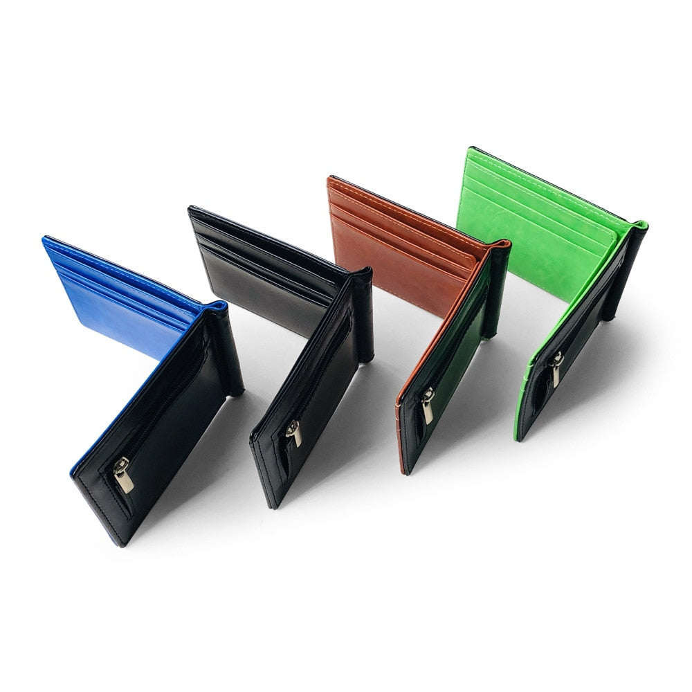 New arrival Slim Men's Leather Money Clip Wallet With Coin Pocket Bank Card Slots A Metal Clamp Cash Holder Purse For Man