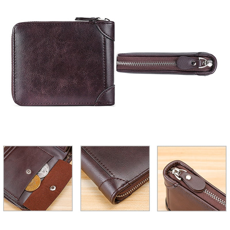 New Vintage Short Mens Wallet High Quality Business Purses Retro Small Leather Wallet Men Luxury Card Holder Zipper Coin Purse
