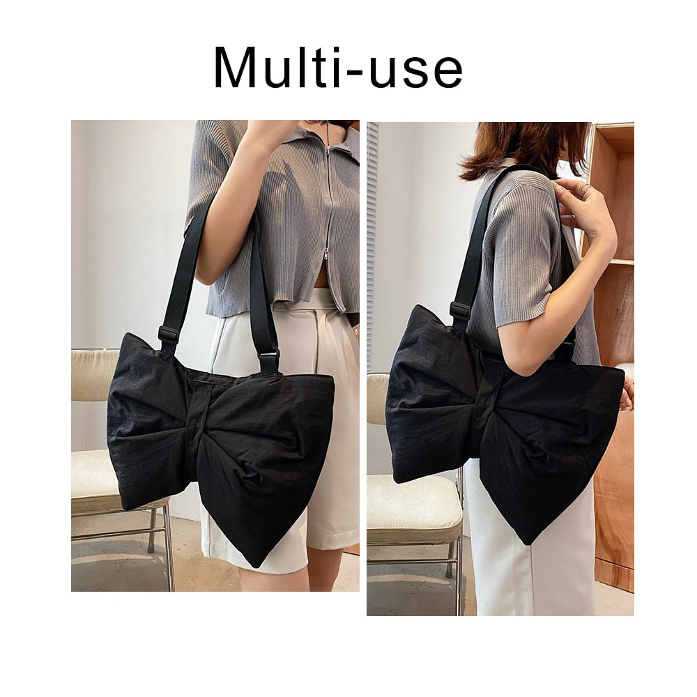 Solid Color Big Bow-Knot Shoulder Bags for Women Chic Luxury Designer Handbags Office Ladies Casual High Capacity Messenger Bag