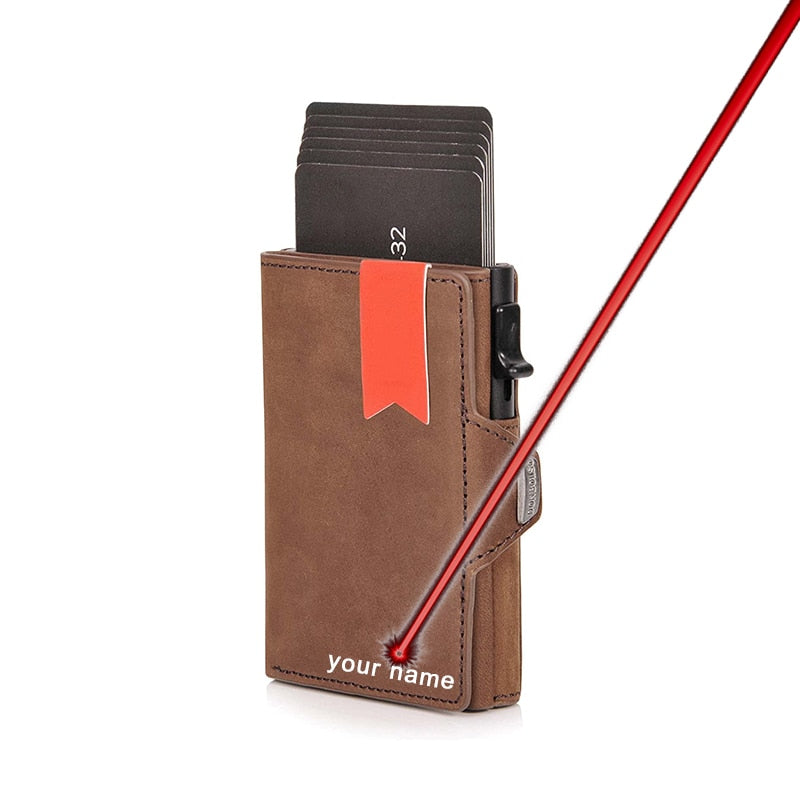 Vintage Crazy Horse Leather Slim Wallets Luxury RFID Protection Mini Metal Wallet Zipper Coin Pocket for Men and Women