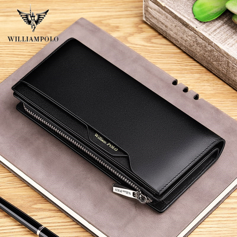 WilliamPOLO Male Genuine Leather Wallets Men Wallet Credit Business Card Holders Fashion Mobile Phone Bag zipper Purse Handbag